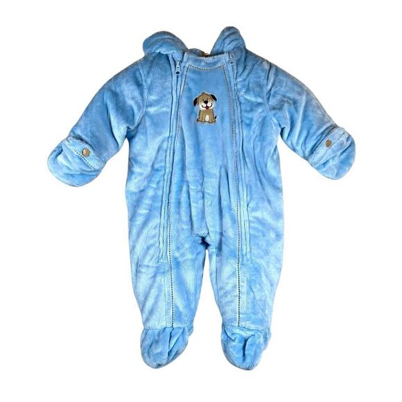 CARTER'S Baby Boy Puppy Pram Coveralls Snowsuit Bunting in Light Blue Sz 6-9 mo. - Picture 1 of 8